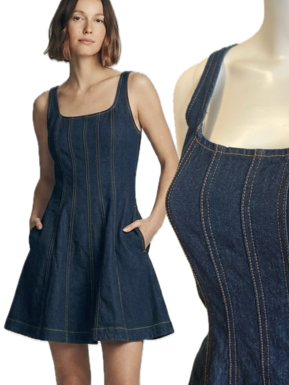 NWT Kate Spade x Target Stretch Denim Tank Dress Size 0 Fit & Flare Mini Pockets